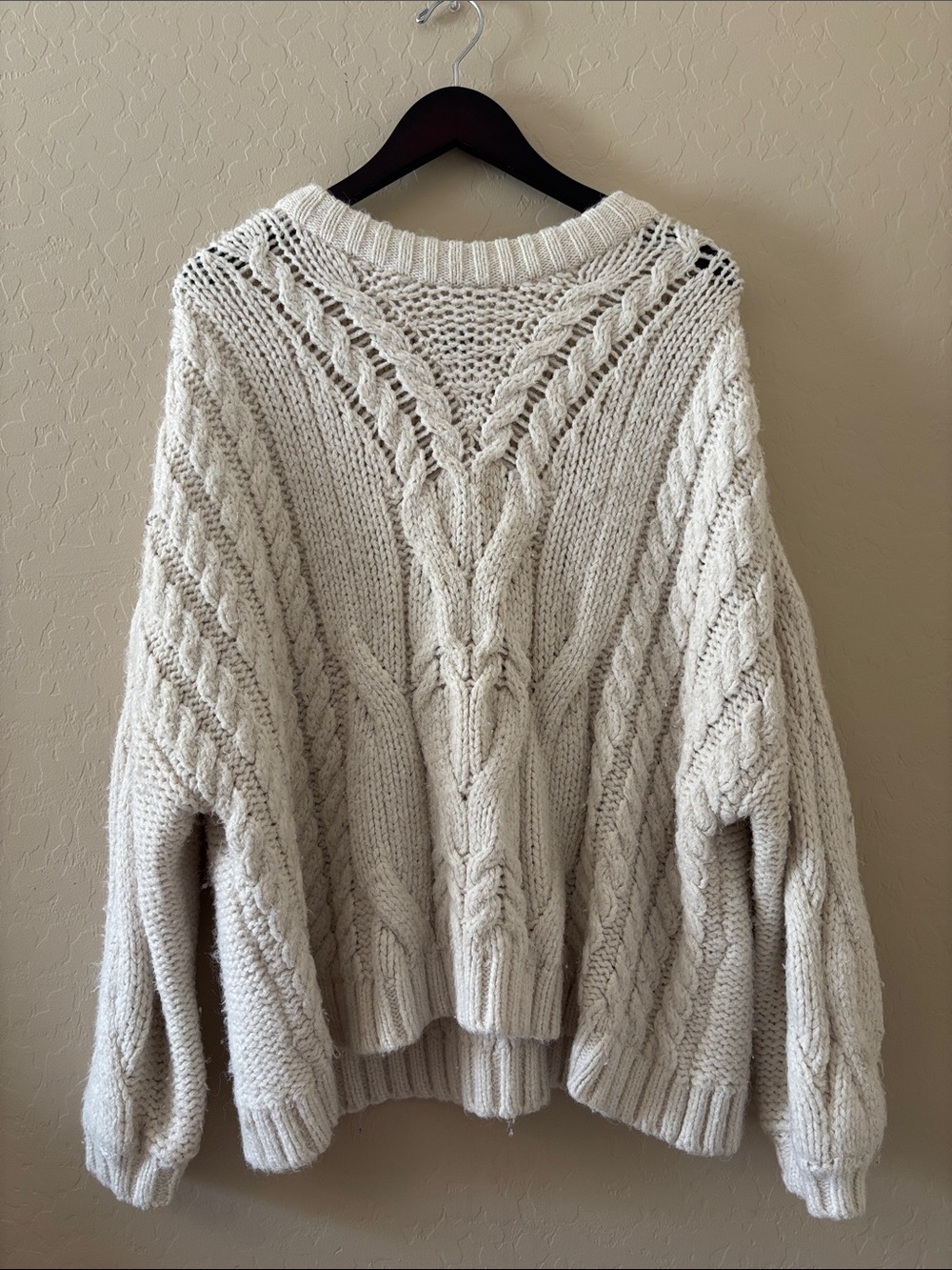 aerie Cozy Chunky Cable Knit Sweater - Cream